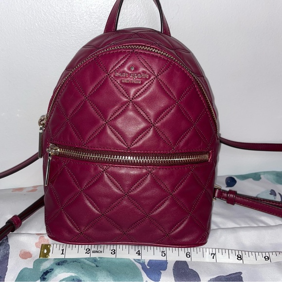♠️Kate Spade Natalia Mini Convertible Backpack Cherry Wood Crossbody Quilted - Picture 14 of 15